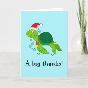 Tarjeta Festiva Gracias tortuga marina en Navidades del océano de
