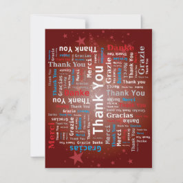 Tarjeta Festiva Gracias Word Cloud - 5 Idiomas - Rojo