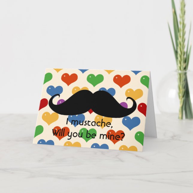 Tarjeta Festiva Graciosa bigote El día de San Valentín hipster tar (Anverso)