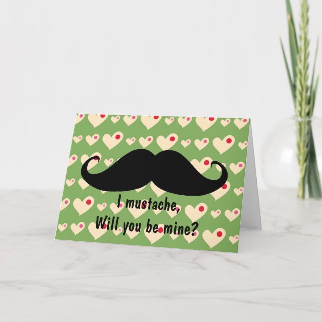 Tarjeta Festiva Graciosa bigote El día de San Valentín hipster tar (Anverso)