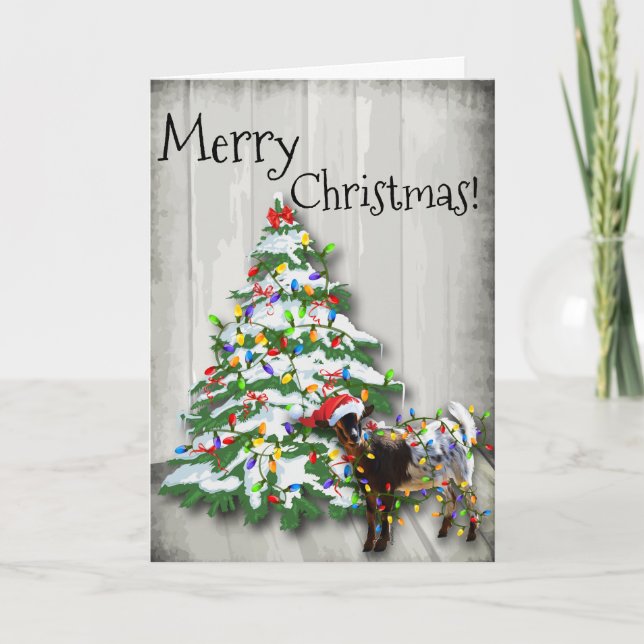 Tarjeta Festiva Graciosa cabra de pequeños Navidades (Anverso)