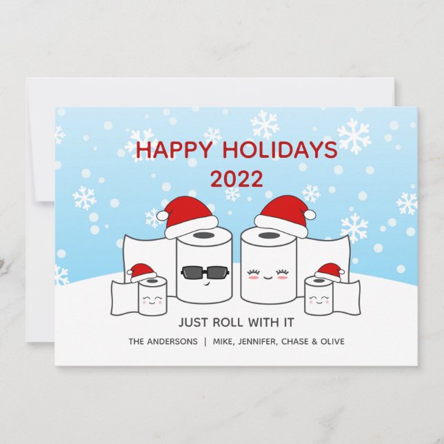 Tarjeta Festiva Graciosa familia de papel higiénico de 4 (Anverso)