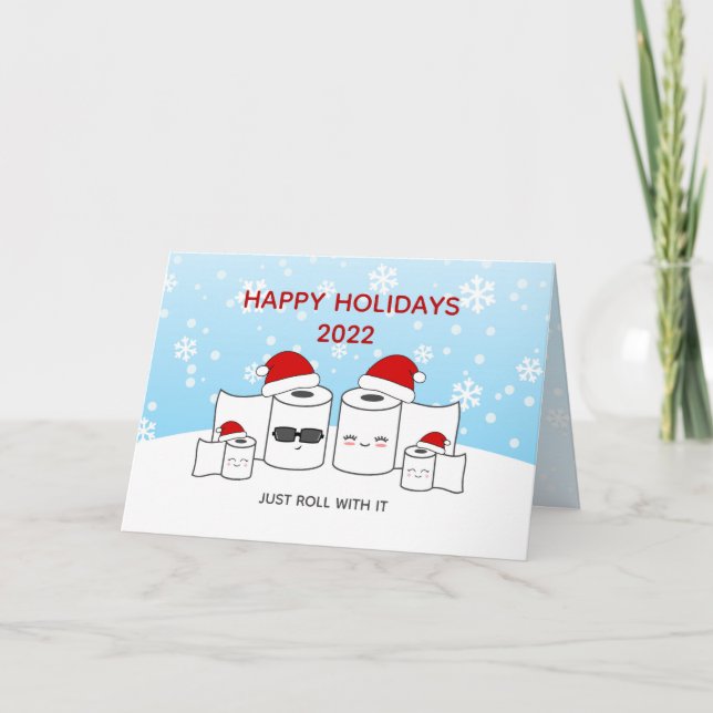 Tarjeta Festiva Graciosa familia de papel higiénico de 4 (Anverso)