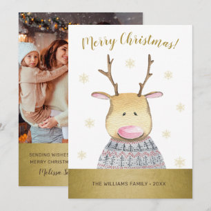 Tarjeta Festiva Graciosa foto de la familia Deer Merry Christmas
