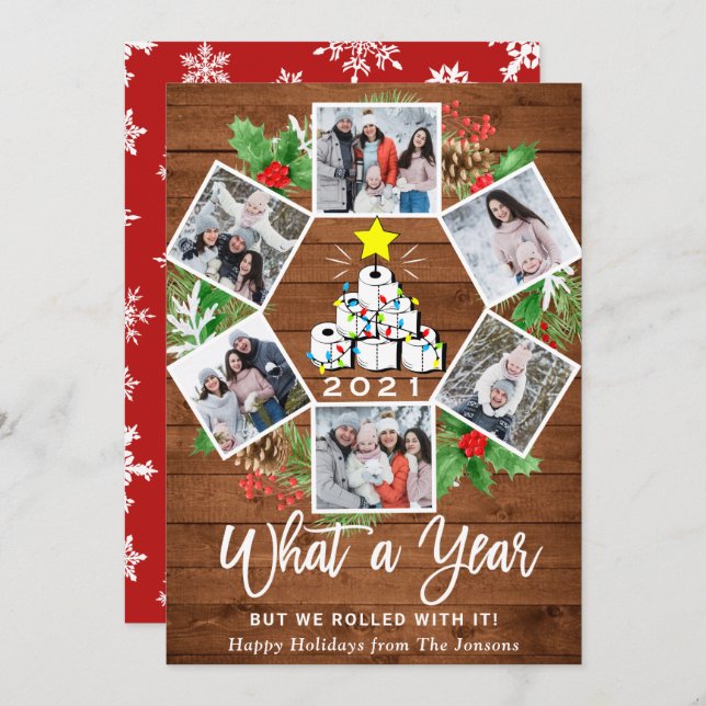 Tarjeta Festiva Graciosa foto de What a Year Christmas Tree 6 (Anverso / Reverso)