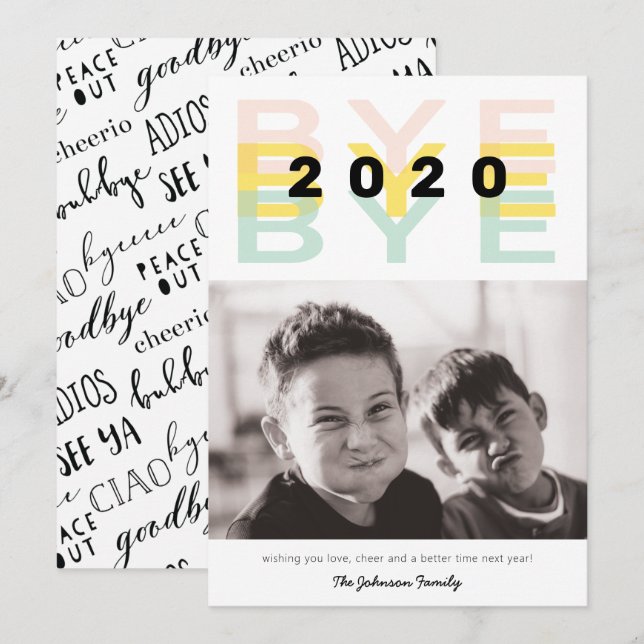 Tarjeta Festiva Graciosa foto única "Bye 2020" (Anverso / Reverso)
