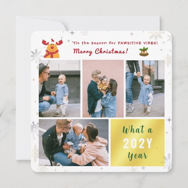 Tarjeta Festiva Graciosa Rudolph 4 Fotos Collage Letter Cute Merry (Anverso)
