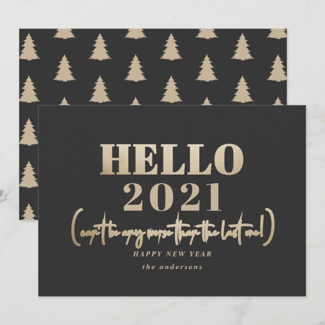 Tarjeta Festiva Graciosa tipografía moderna hola año nuevo (Anverso / Reverso)