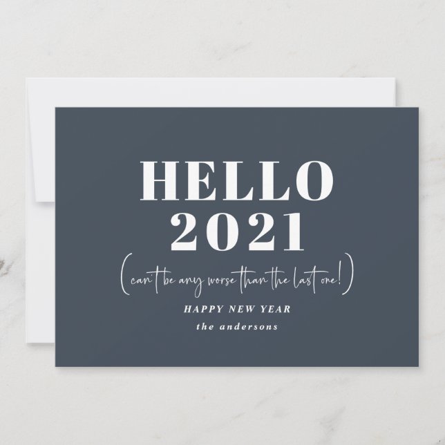 Tarjeta Festiva Graciosa tipografía moderna hola año nuevo (Anverso)