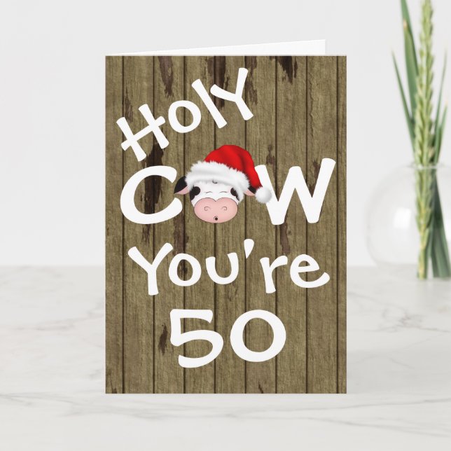 Tarjeta Festiva Graciosa vaca sagrada eres 50 Navidades del humor  (Anverso)