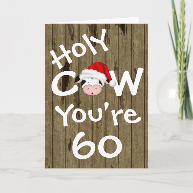 Tarjeta Festiva Graciosa vaca sagrada eres 60 Navidades de humor C (Anverso)