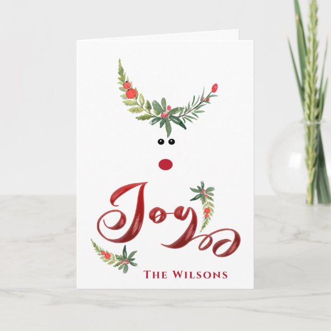 Tarjeta Festiva Graciosa y caprichosa alegría holly de renos no fo (Anverso)