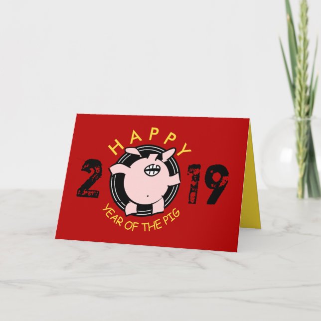 Tarjeta Festiva Gracioso 5 Personalizados personalizado de cerdo A (Anverso)
