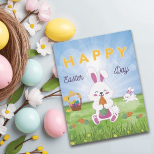 Tarjeta Festiva Gracioso Bunny Feliz Día de Pascua