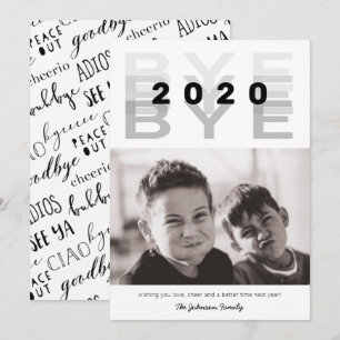 Tarjeta Festiva Gracioso "Bye 2020" foto individual en blanco y ne