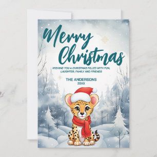 Tarjeta Festiva Gracioso Cheetah Merry Xmas bola de nieve Fiesta d