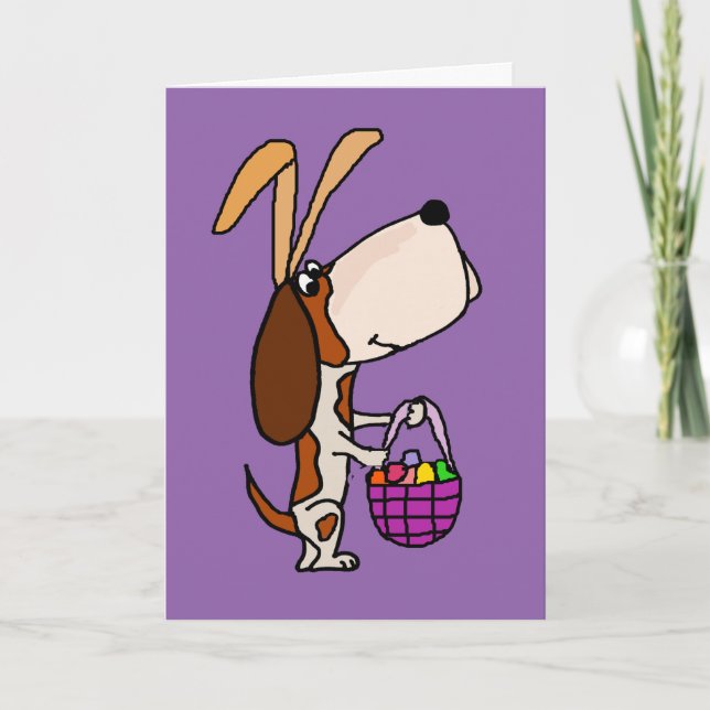 Tarjeta Festiva Gracioso conejo de Pascua de Perro de Basset (Anverso)