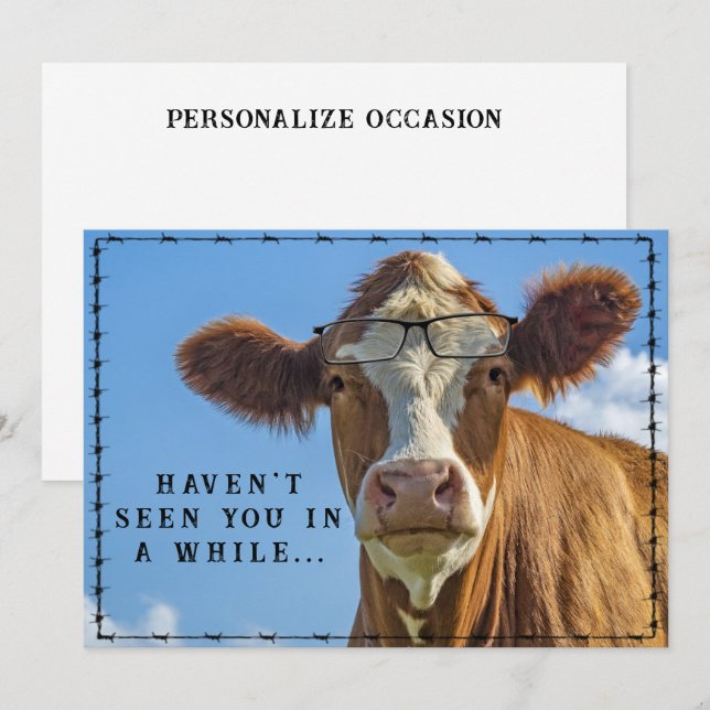 Tarjeta Festiva Gracioso Country Western Ranch Farm Cow Glasses (Anverso / Reverso)