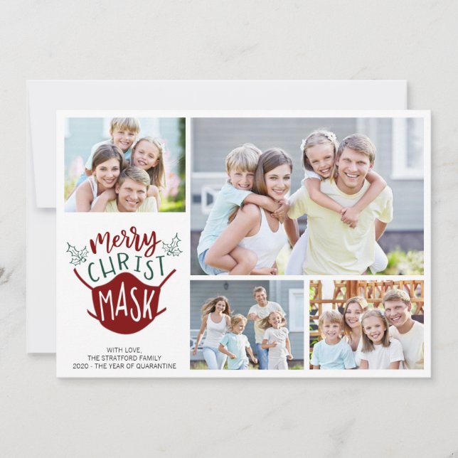 Tarjeta Festiva Gracioso COVID-19 MERRY ChristMASK Face Máscara 4  (Anverso)