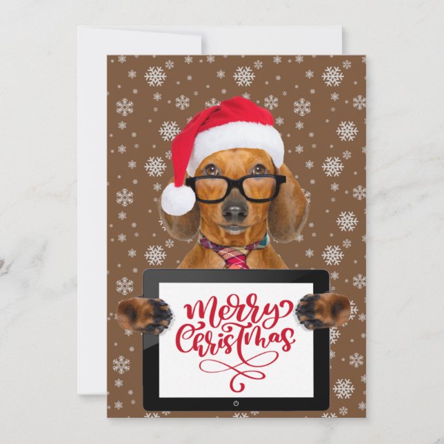 Tarjeta Festiva Gracioso Dachshund Dog Mascota Glasses Tablets Mer (Anverso)