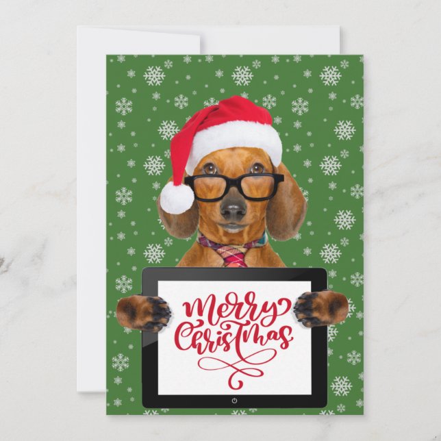 Tarjeta Festiva Gracioso Dachshund Dog Mascota Glasses Tablets Mer (Anverso)