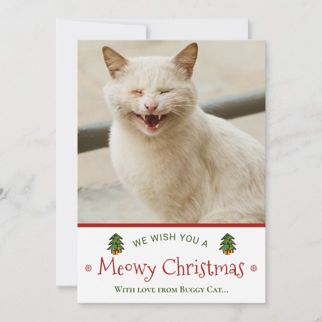 Tarjeta Festiva Gracioso De La Foto De Navidades Cat Meowy (Anverso)