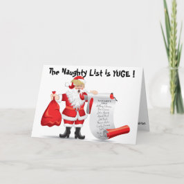 Tarjeta Festiva Gracioso Donald Trump Santa con lista traviesa