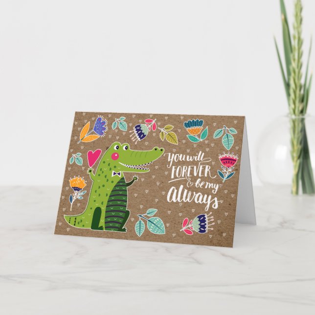 Tarjeta Festiva Gracioso El día de San Valentín de cocodrilos (Anverso)