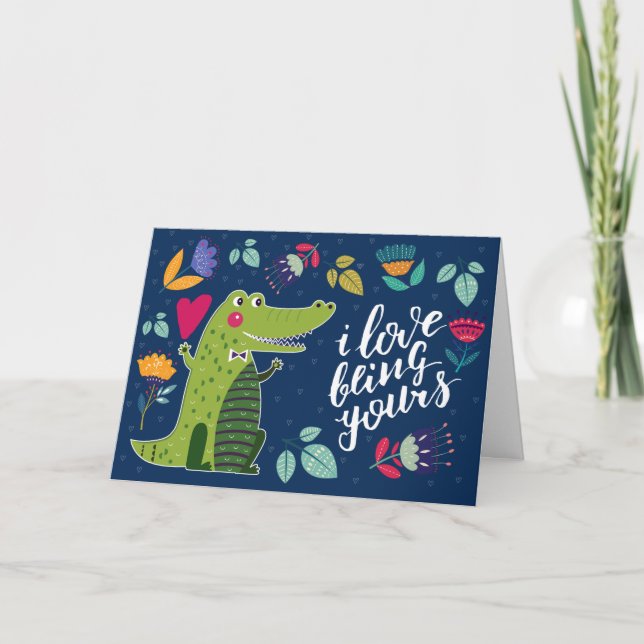 Tarjeta Festiva Gracioso El día de San Valentín de cocodrilos (Anverso)