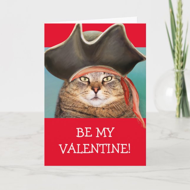Tarjeta Festiva Gracioso El día de San Valentín de gato pirata (Anverso)
