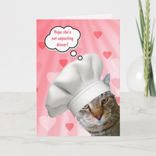 Tarjeta Festiva Gracioso El día de San Valentín Gato Chef (Anverso)