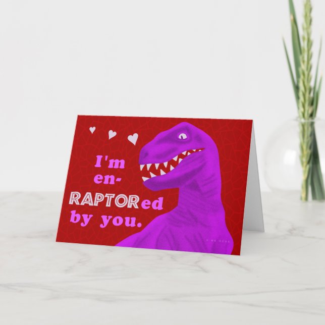Tarjeta Festiva Gracioso El día de San Valentín Raptor Dinosaur Pu (Anverso)