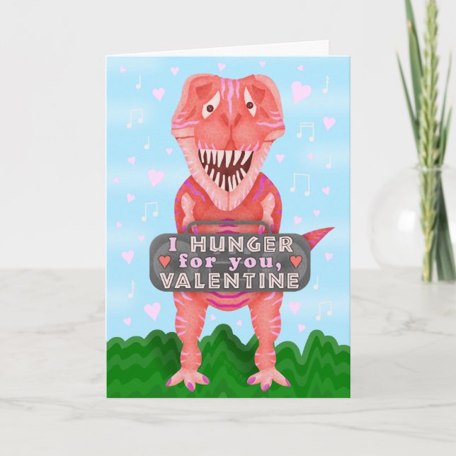 Tarjeta Festiva Gracioso El día de San Valentín T Rex Dinosaur Hun (Anverso)