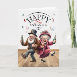 Tarjeta Festiva Gracioso estilo de caricatura de Año Nuevo