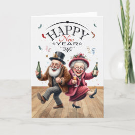 Tarjeta Festiva Gracioso estilo de caricatura de Año Nuevo