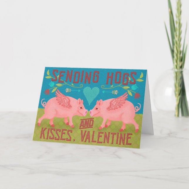 Tarjeta Festiva Gracioso Feliz Día de San Valentín Cute Hogs Pig P (Anverso)