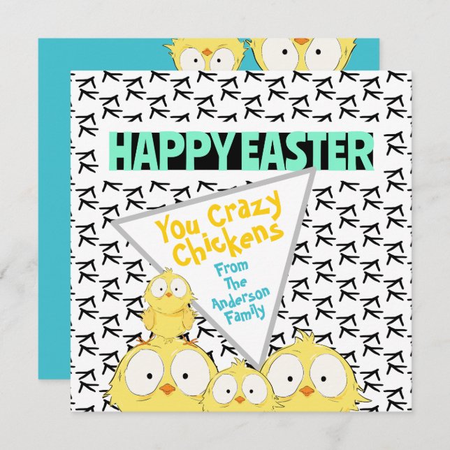 Tarjeta Festiva Gracioso "Feliz Pascua", ¡Chicas Locas! | (Anverso / Reverso)