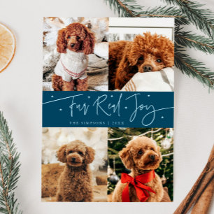 Tarjeta Festiva Gracioso Fur Real Joy Dog Foto Navidades Verde azu