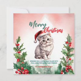 Tarjeta Festiva Gracioso Gatito de Gato guisado de la guirnalda na