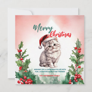 Tarjeta Festiva Gracioso Gatito de Gato guisado de la guirnalda na