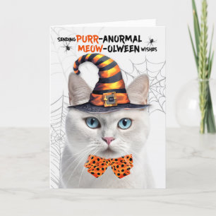 Tarjeta Festiva Gracioso Gato Blanco PURRanormal MEOWolween