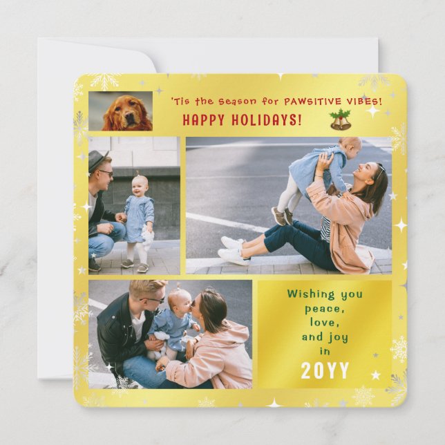 Tarjeta Festiva Gracioso gato de perro Paz Amo Alegría Elegante Fo (Anverso)