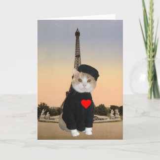Tarjeta Festiva Gracioso Gato Francés/Kitty Valentine