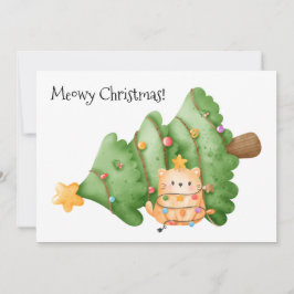 Tarjeta Festiva Gracioso gato Meowy Christmas Tree ilumina la acua