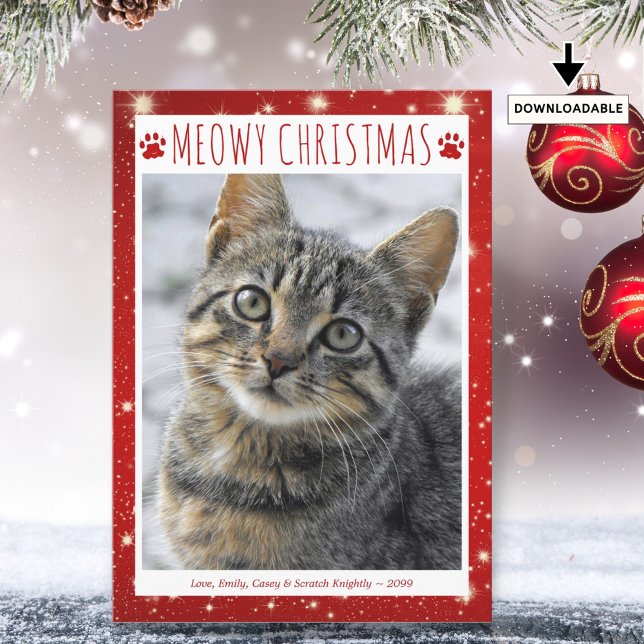 Tarjeta Festiva Gracioso Gato MEOWY NAVIDADES Fotografía "Red Pawp (Subido por el creador)
