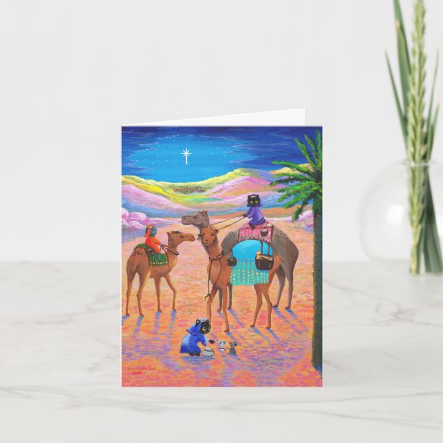 Tarjeta Festiva Gracioso gato Navidades cristianos cartas creacion (Anverso)