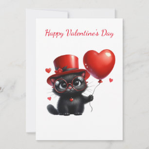 Tarjeta Festiva Gracioso gato negro con El día de San Valentín de 