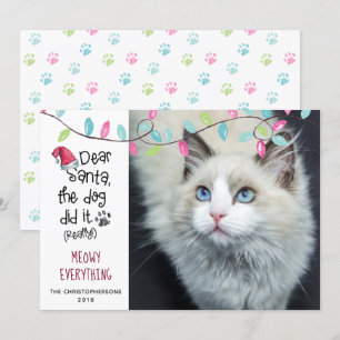 Tarjeta Festiva Gracioso gato QUERIDO SANTA Luz Foto