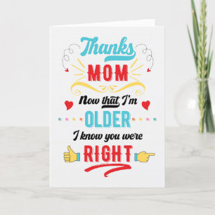 Tarjeta Festiva Gracioso gracias a mamá que tenías razón en el día