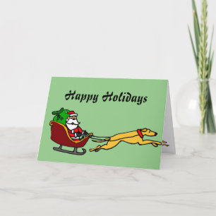Tarjeta Festiva Gracioso Greyhound Pulling Navidades Sleigh